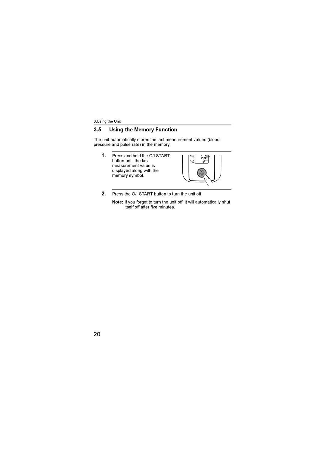 Omron M2 basic instruction manual Using the Memory Function 