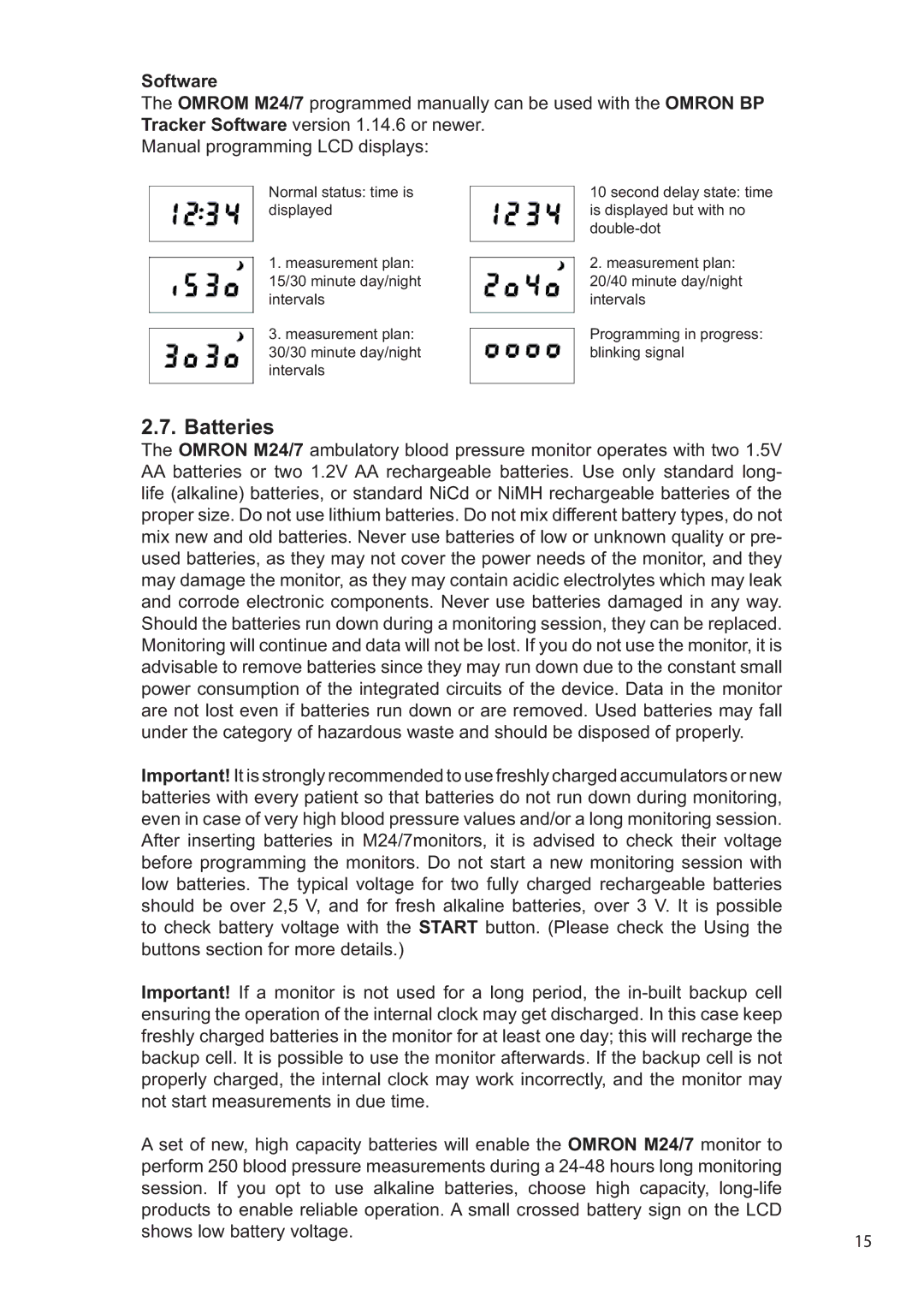 Omron M24/7 instruction manual Batteries, Software 