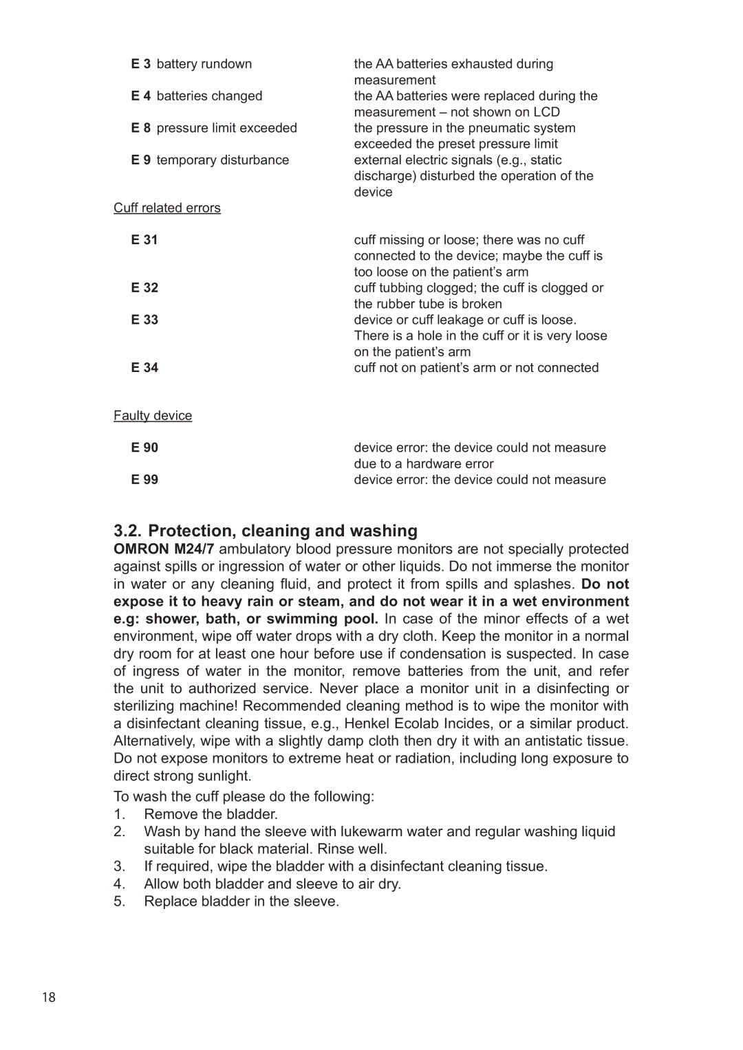 Omron M24/7 instruction manual Protection, cleaning and washing 