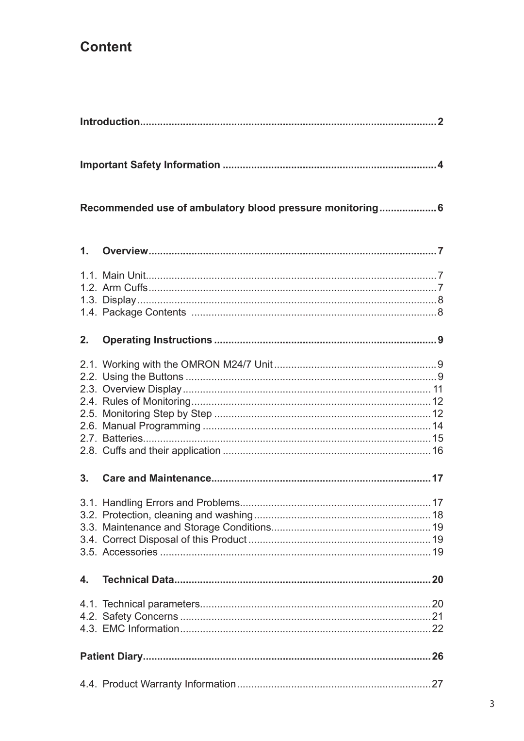 Omron M24/7 instruction manual Content 