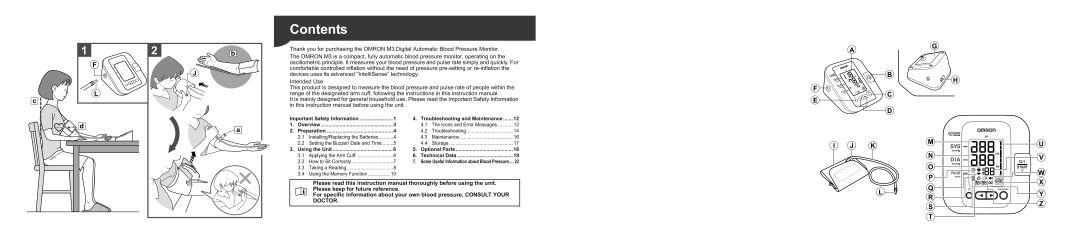 Omron M3 instruction manual Contents 