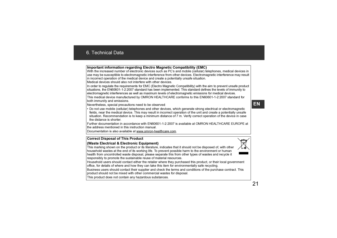 Omron M3 instruction manual Technical Data 