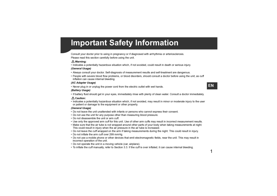 Omron M3 instruction manual Important Safety Information, General Usage 