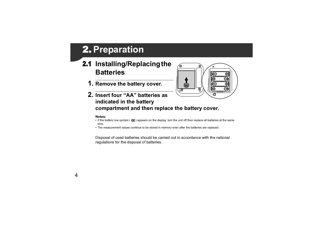 Omron M3 instruction manual Preparation, Installing/Replacing Batteries 