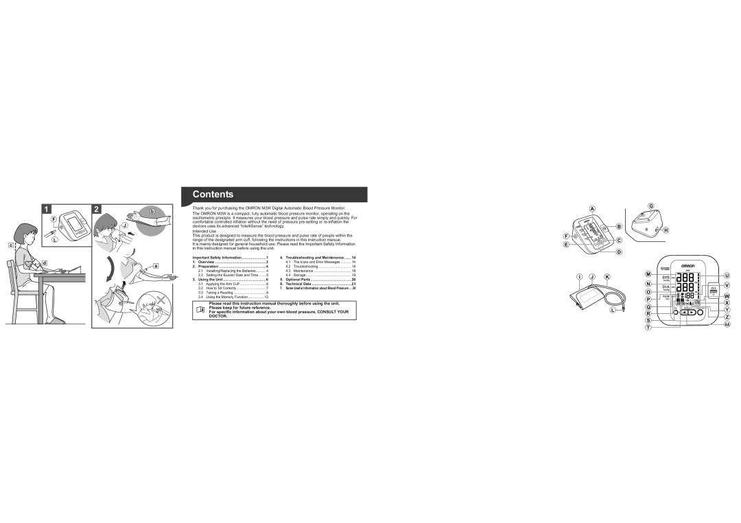 Omron M3W instruction manual Contents 