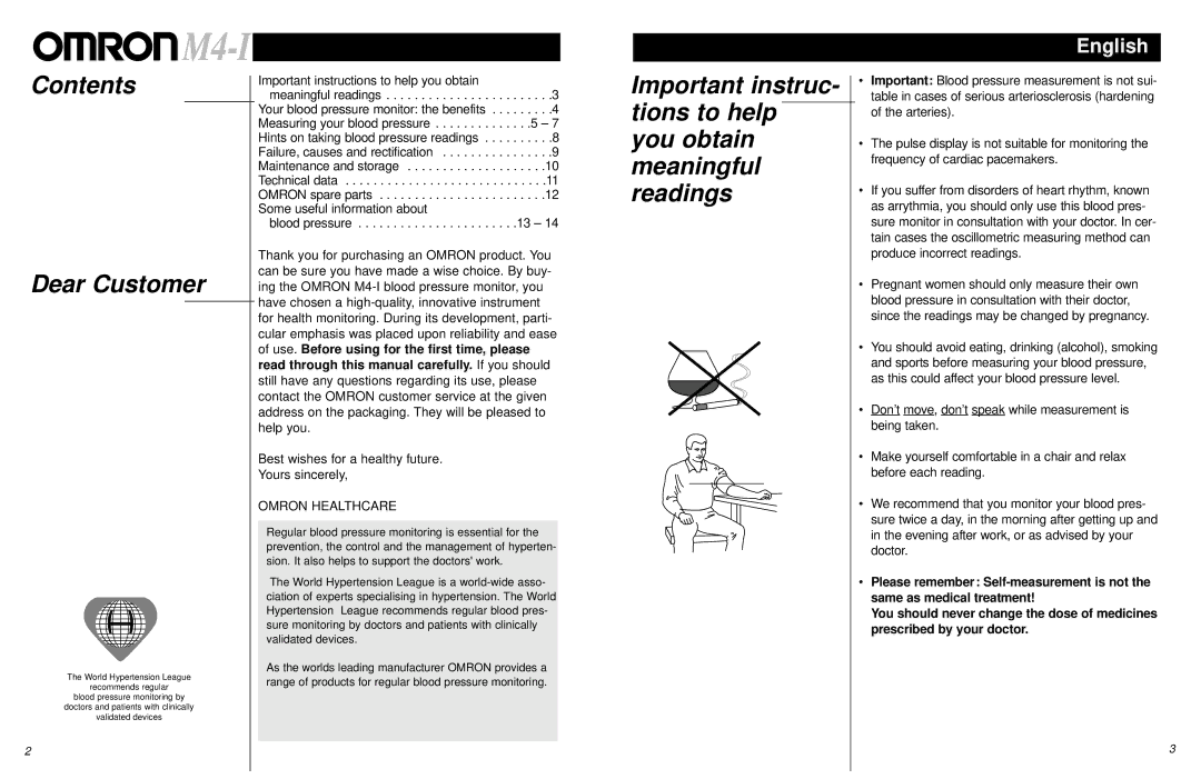 Omron M4-I instruction manual Contents Dear Customer 