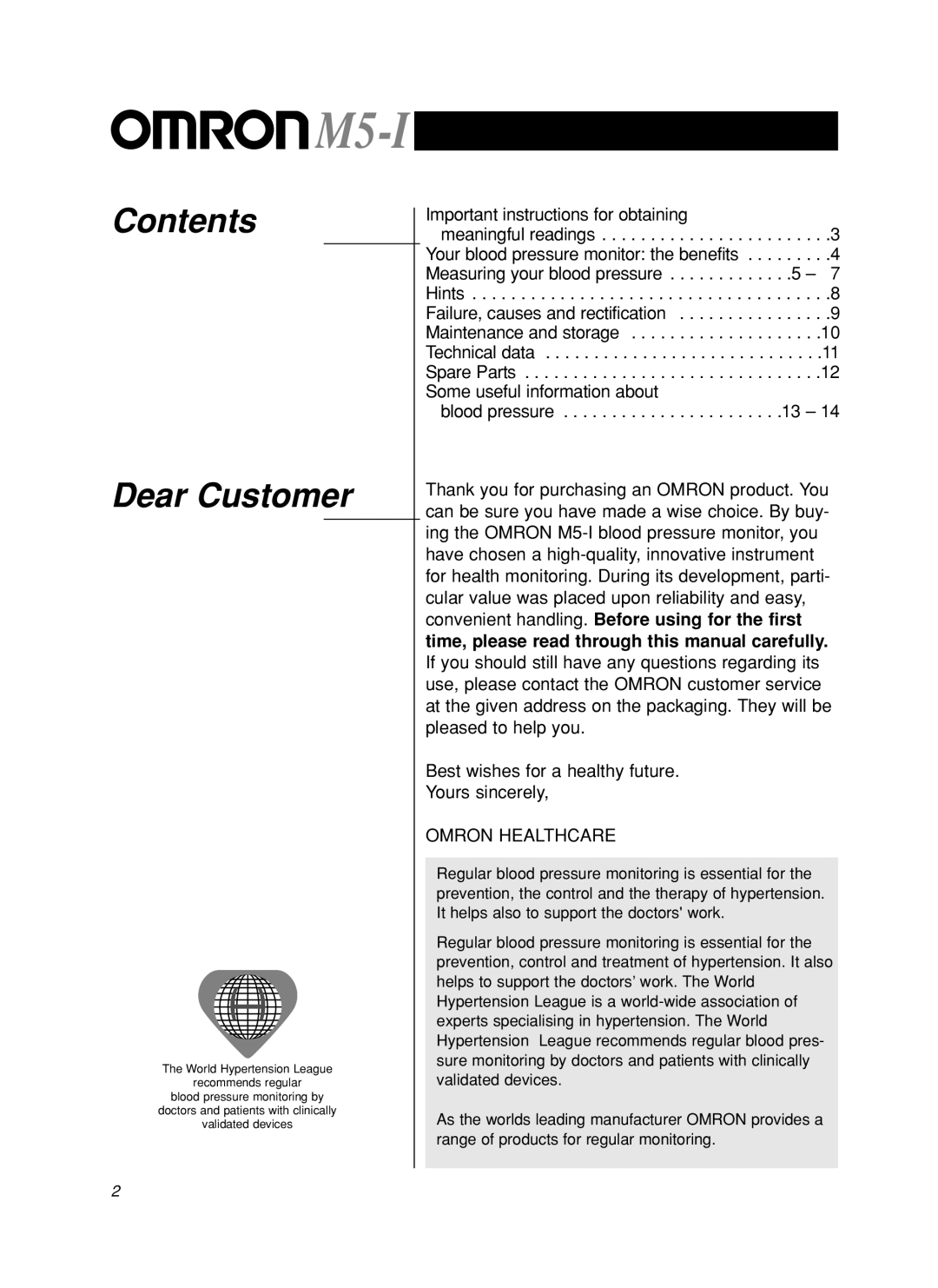 Omron M5-I instruction manual Contents Dear Customer 