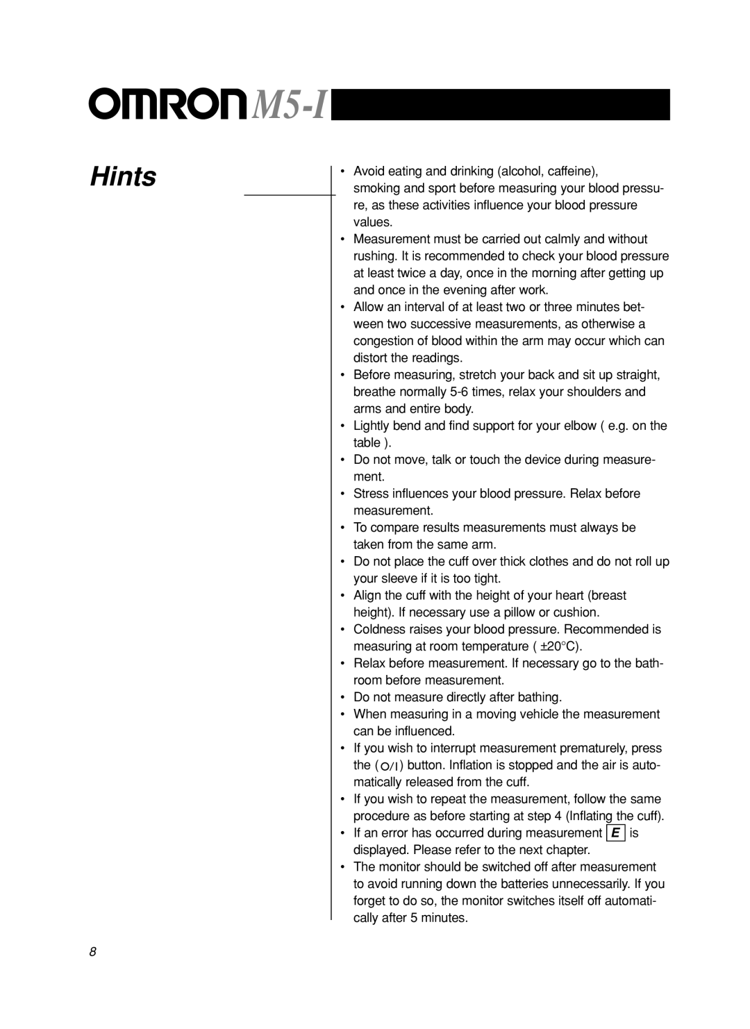 Omron M5-I instruction manual Hints 