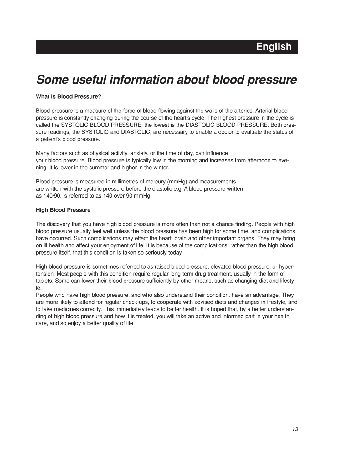 Omron M5-I Some useful information about blood pressure, English, What is Blood Pressure?, High Blood Pressure 