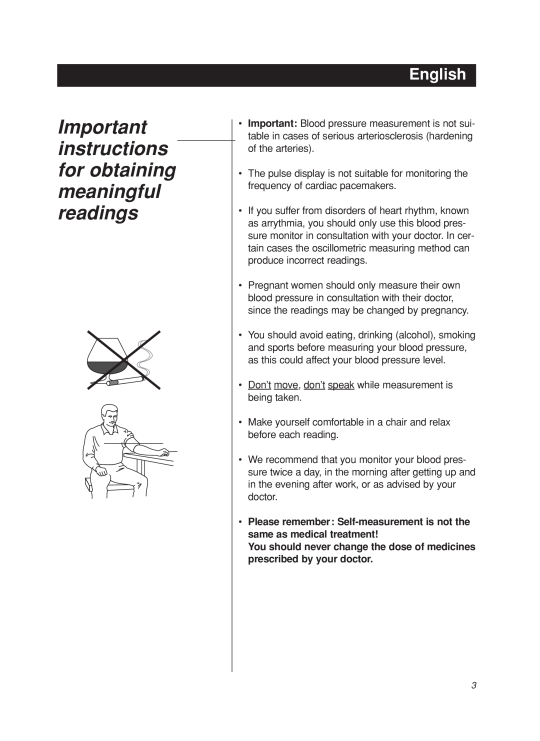 Omron M5-I instruction manual Important instructions for obtaining meaningful readings, English 