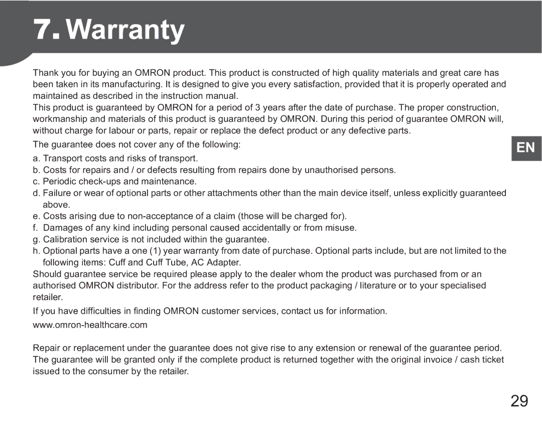 Omron M6 AC instruction manual Warranty 