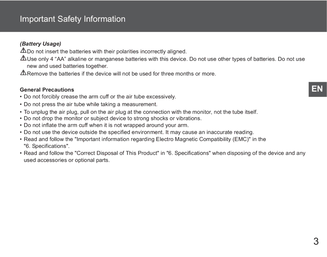 Omron M6 AC instruction manual Battery Usage 