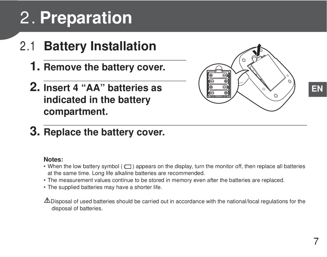 Omron M6 Comfort instruction manual Preparation, Battery Installation 