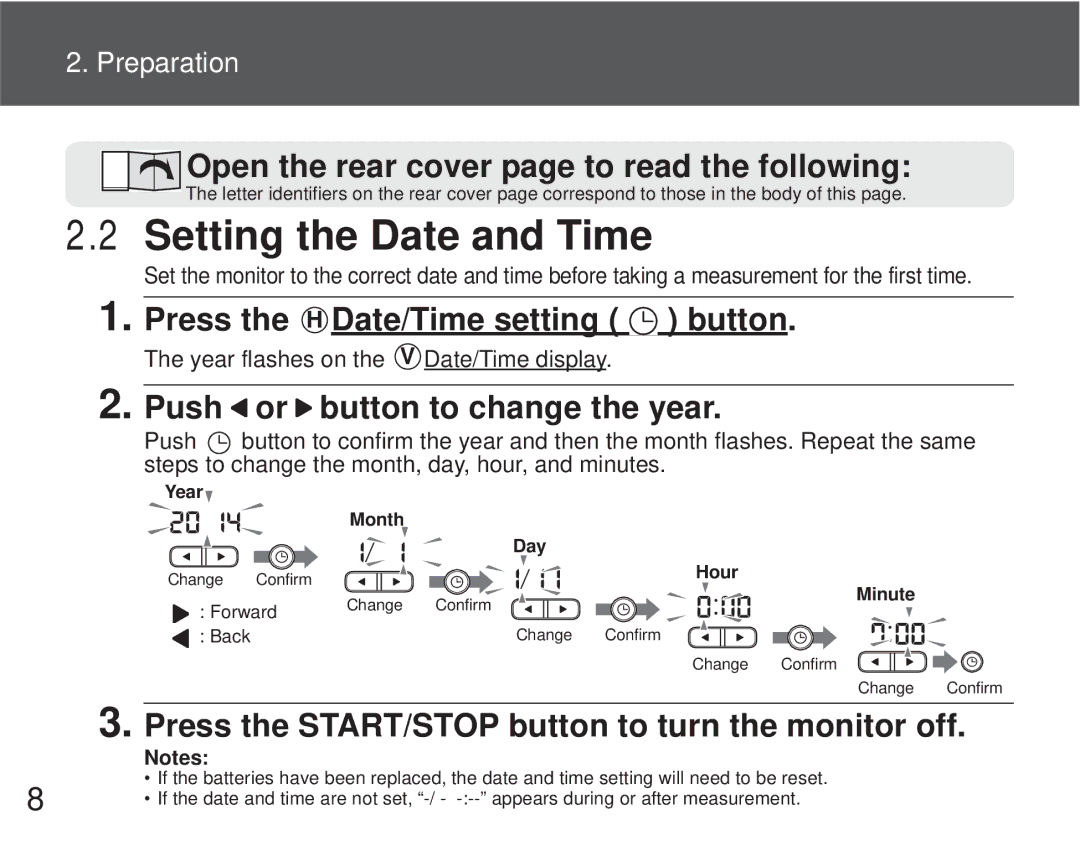 Omron M6 Comfort Setting the Date and Time, Press the H Date/Time setting button, Push or button to change the year 