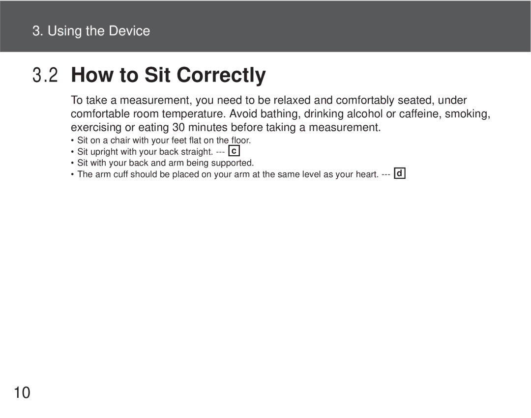 Omron M6 Comfort instruction manual How to Sit Correctly 