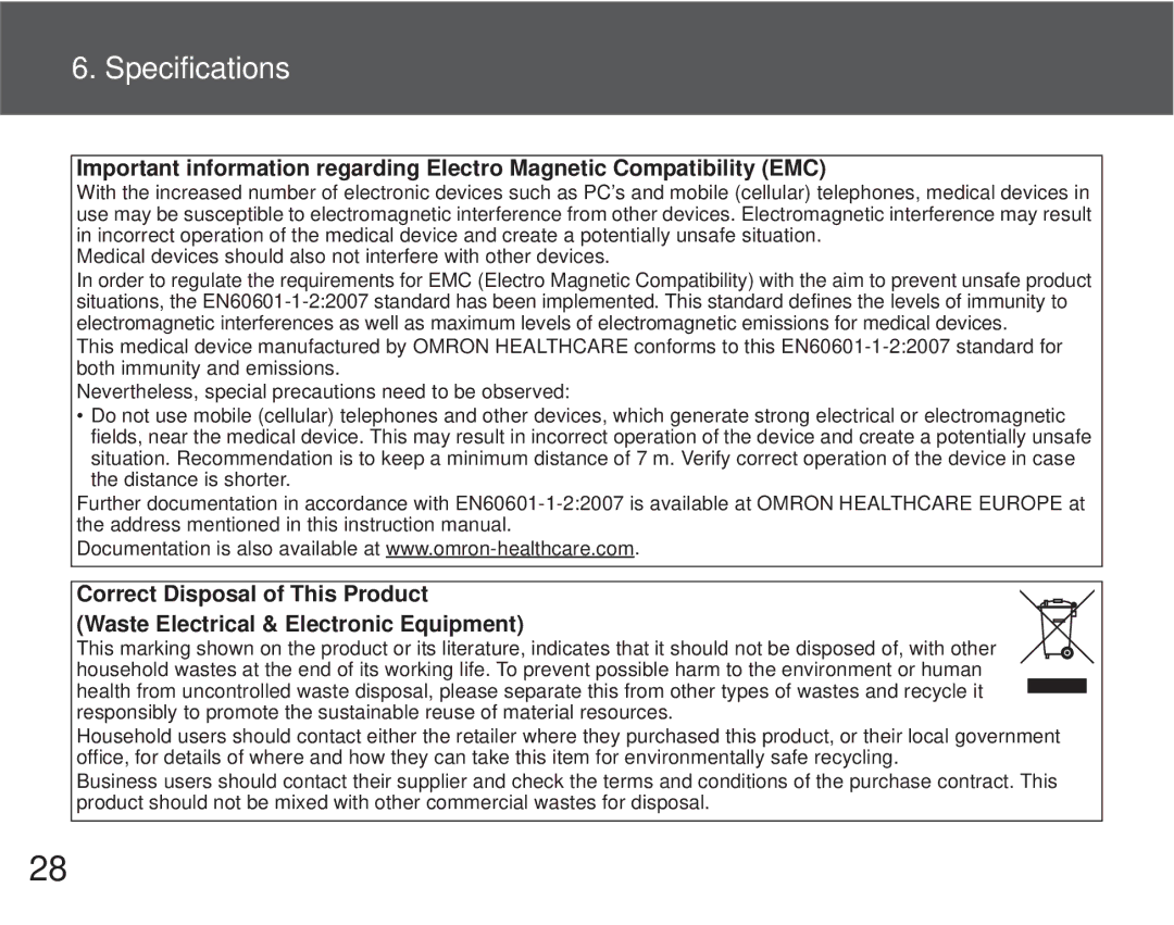 Omron M6 Comfort instruction manual Specifications 