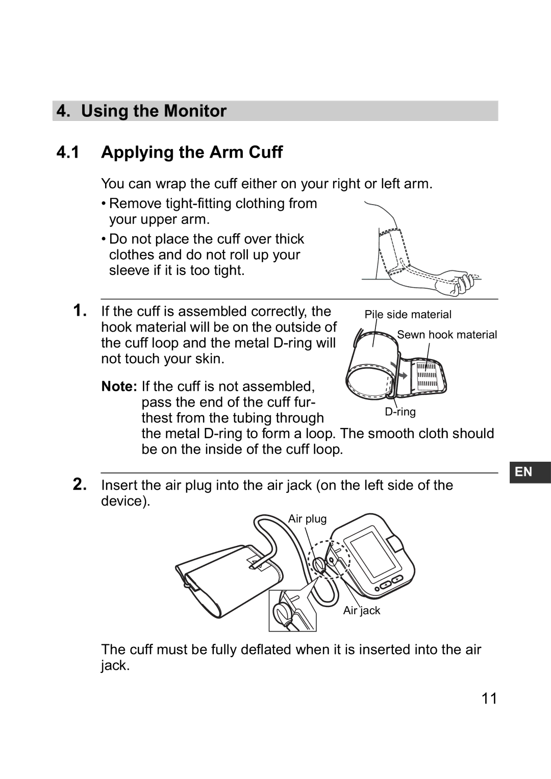 Omron M6 instruction manual Using the Monitor Applying the Arm Cuff 