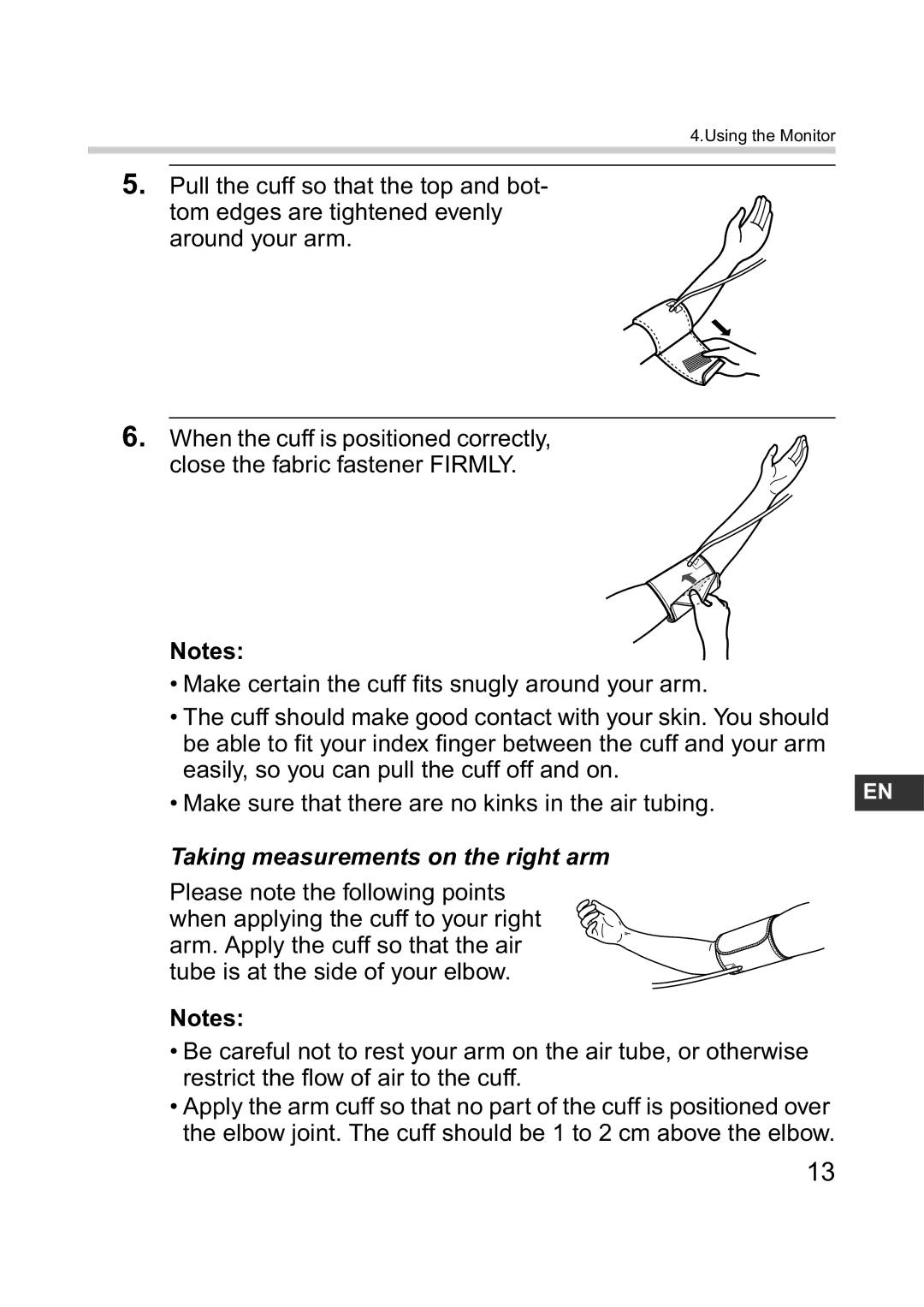 Omron M6 instruction manual Taking measurements on the right arm 