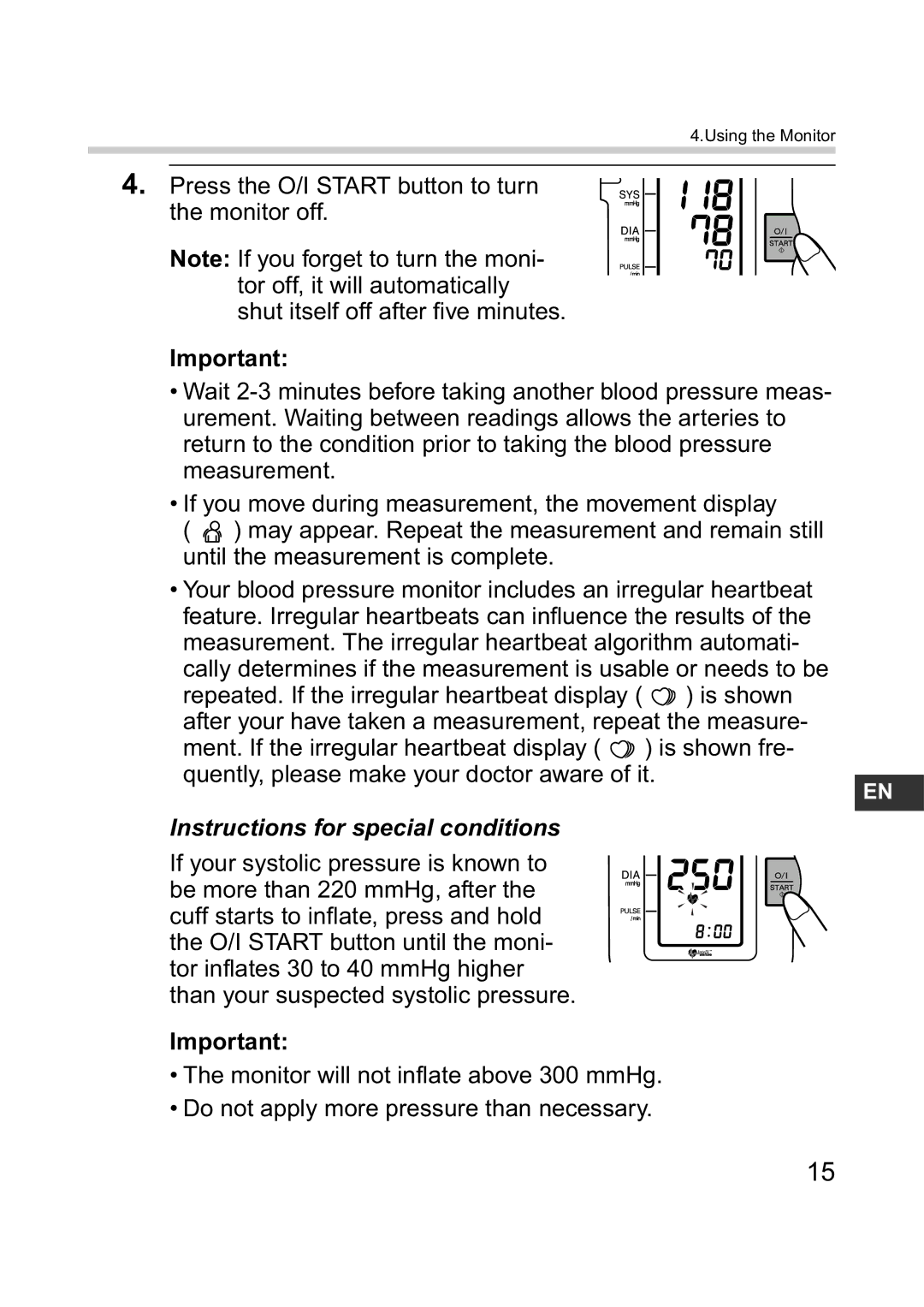 Omron M6 instruction manual Instructions for special conditions 