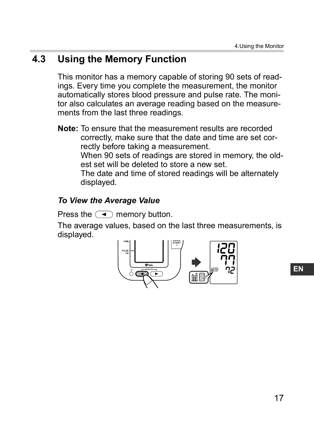 Omron M6 instruction manual Using the Memory Function, To View the Average Value 