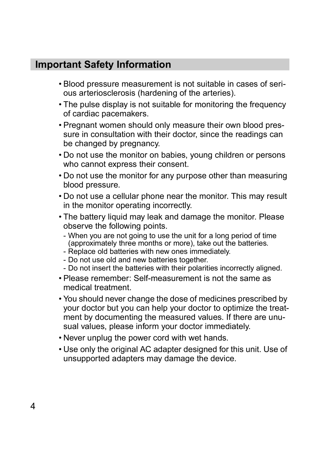 Omron M6 instruction manual Important Safety Information 