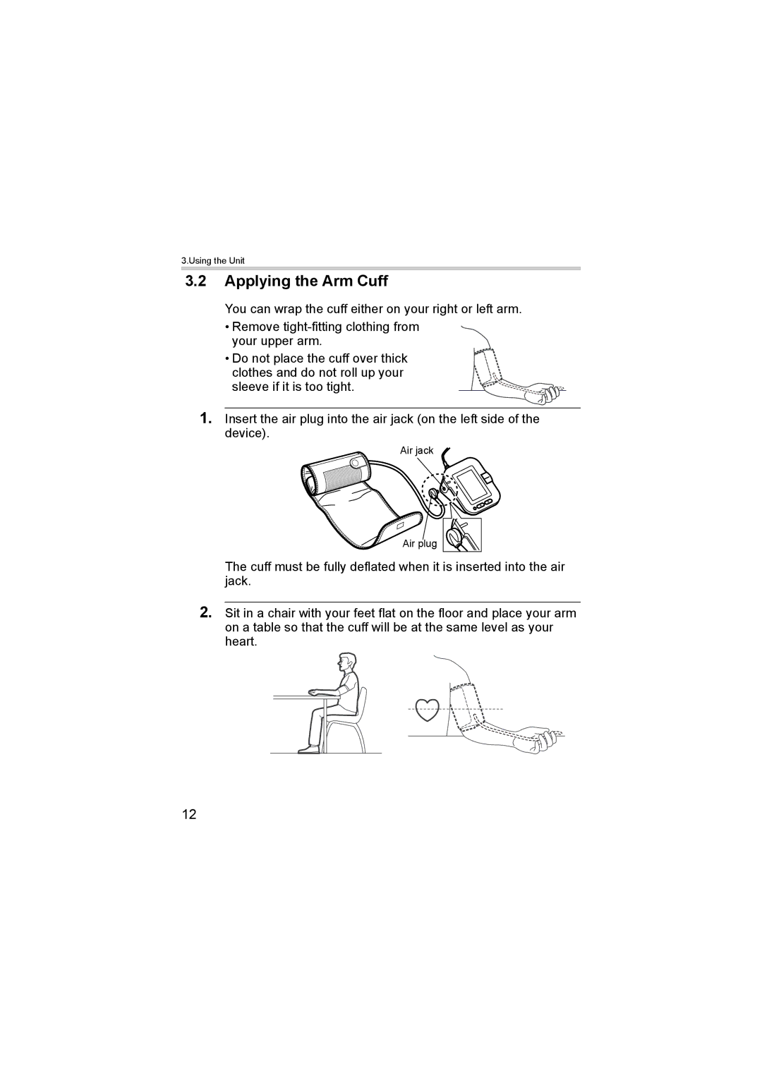 Omron M6 instruction manual Applying the Arm Cuff 