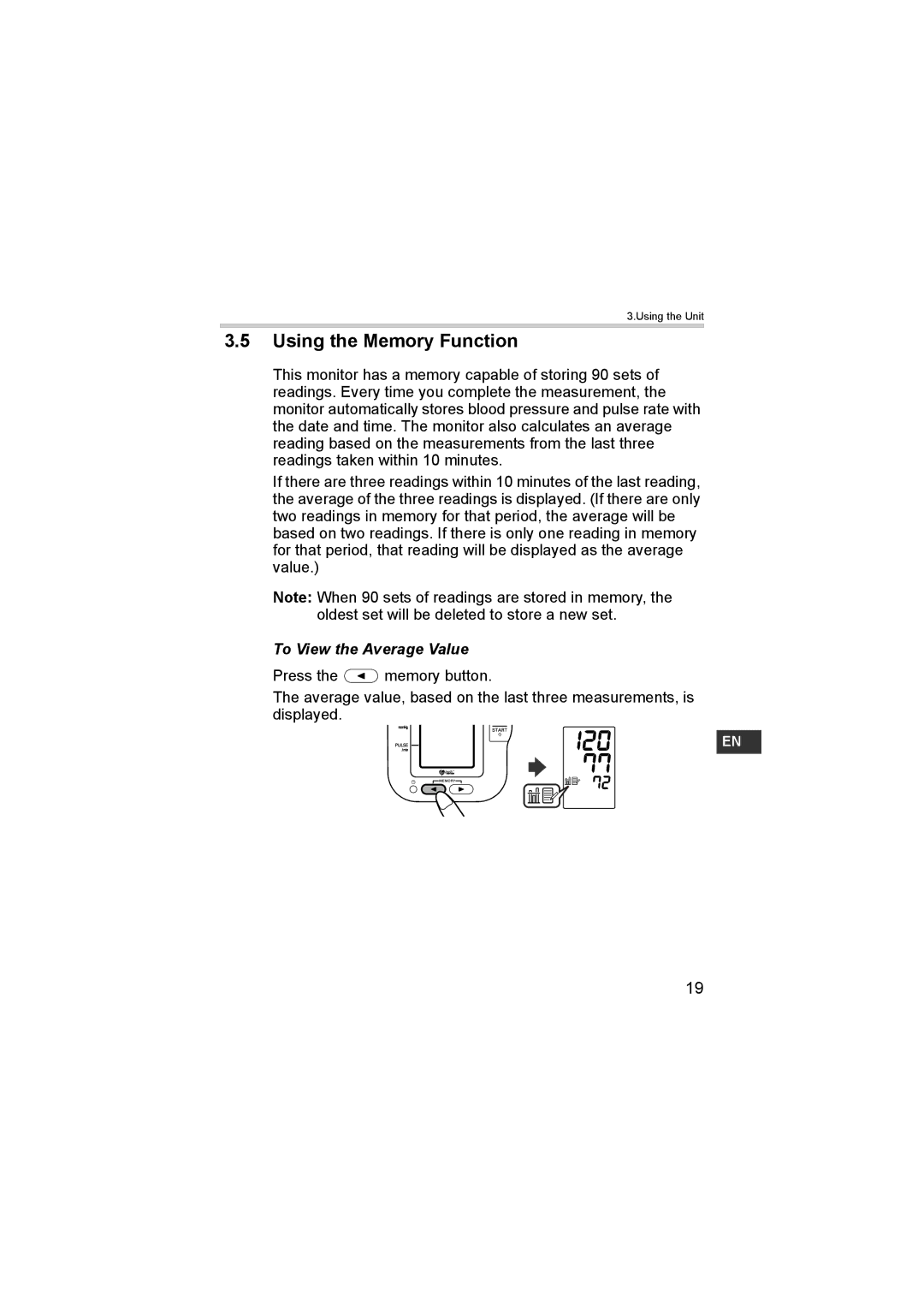 Omron M6 instruction manual Using the Memory Function, To View the Average Value 