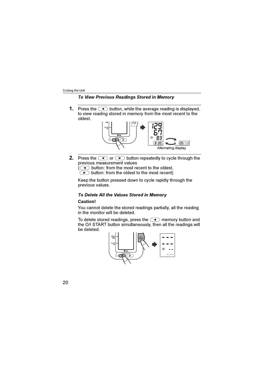 Omron M6 instruction manual To View Previous Readings Stored in Memory 