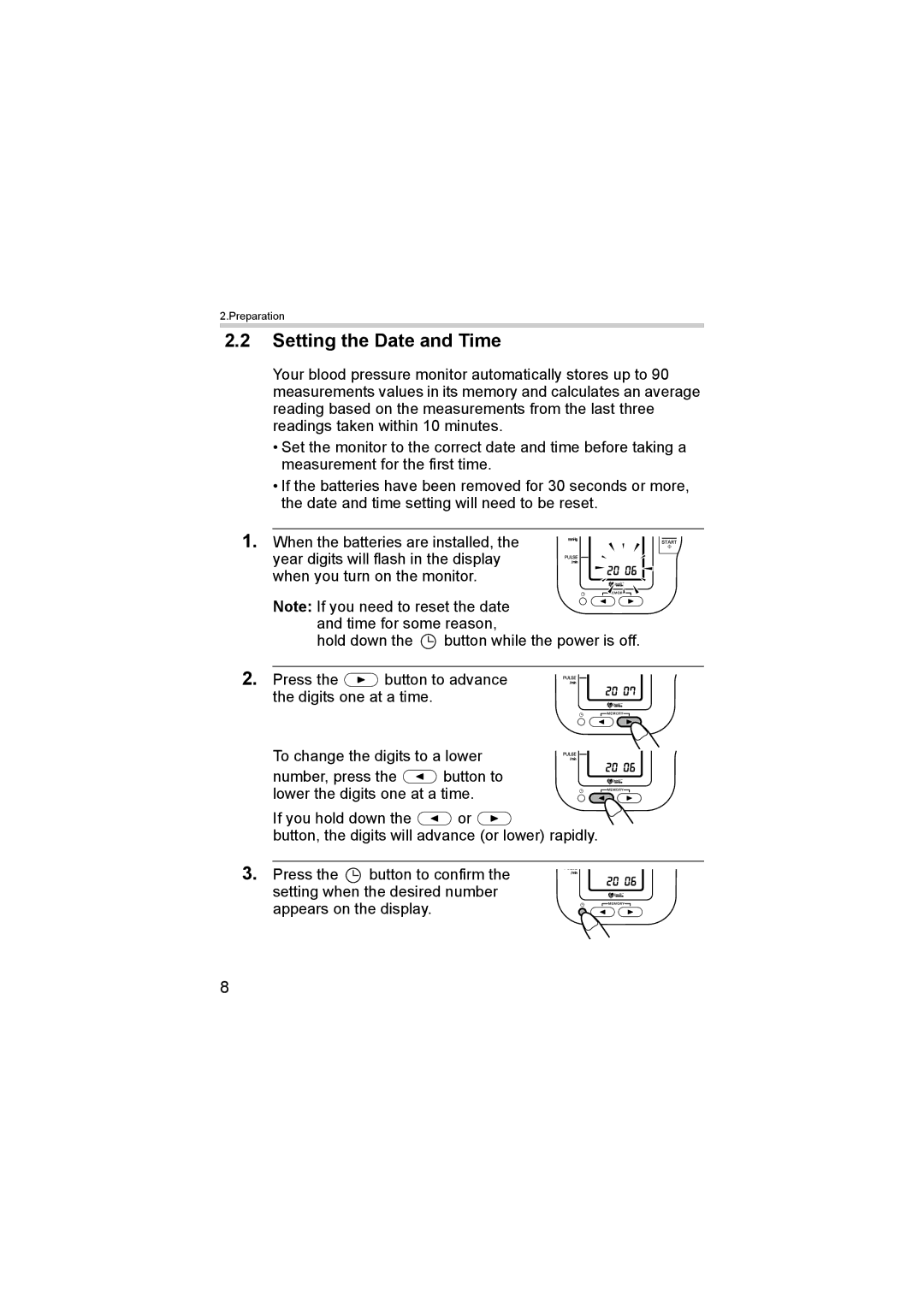 Omron M6 instruction manual Setting the Date and Time 