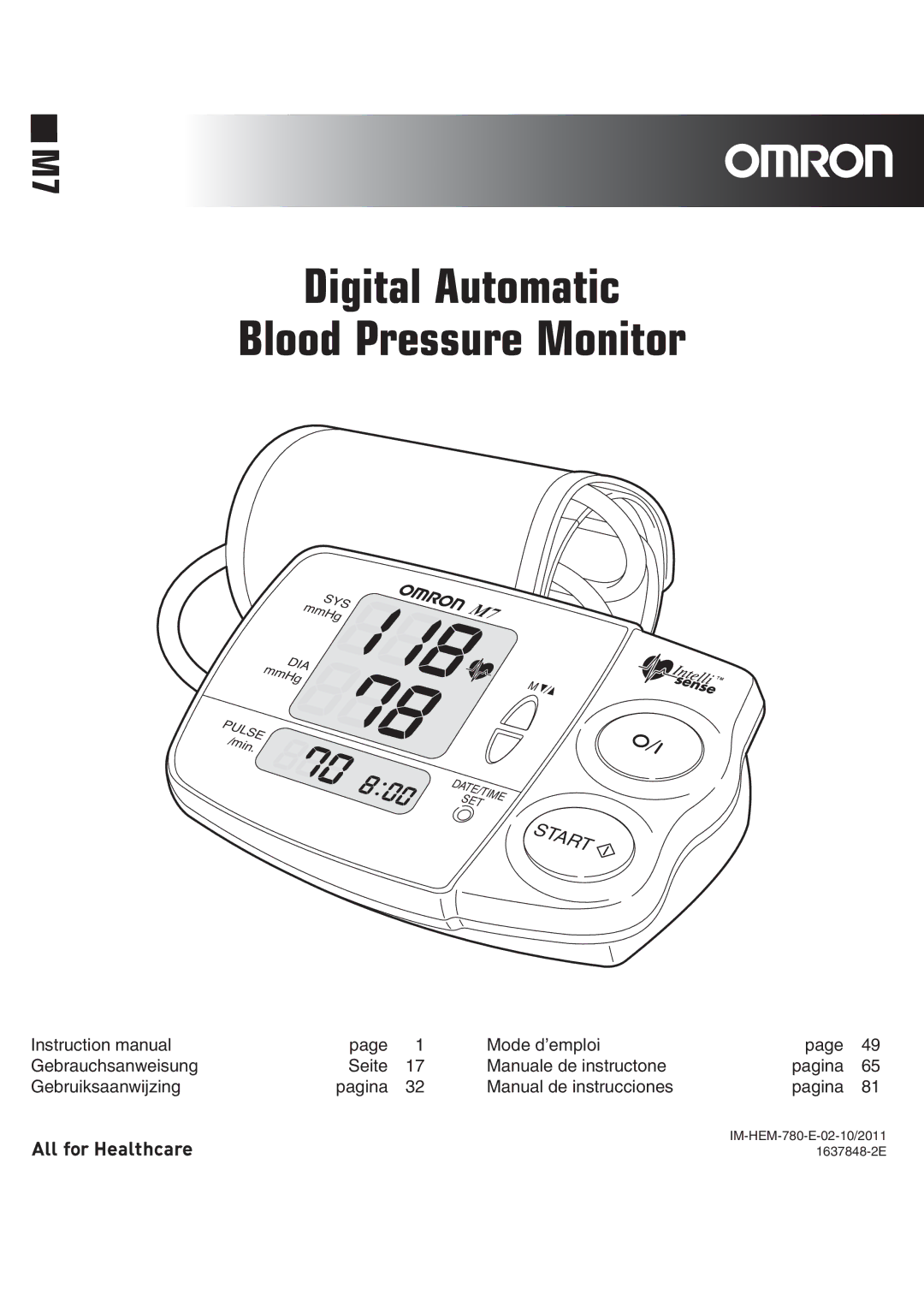 Omron M7 instruction manual Digital Automatic Blood Pressure Monitor 