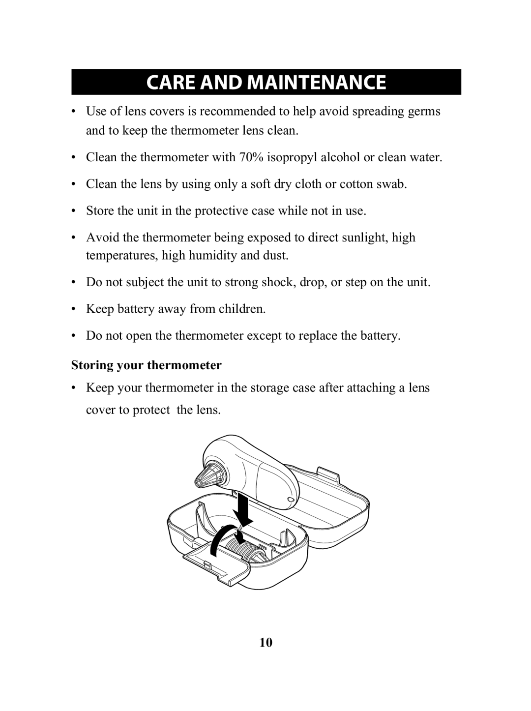 Omron MC 514 instruction manual Care and Maintenance, Storing your thermometer 