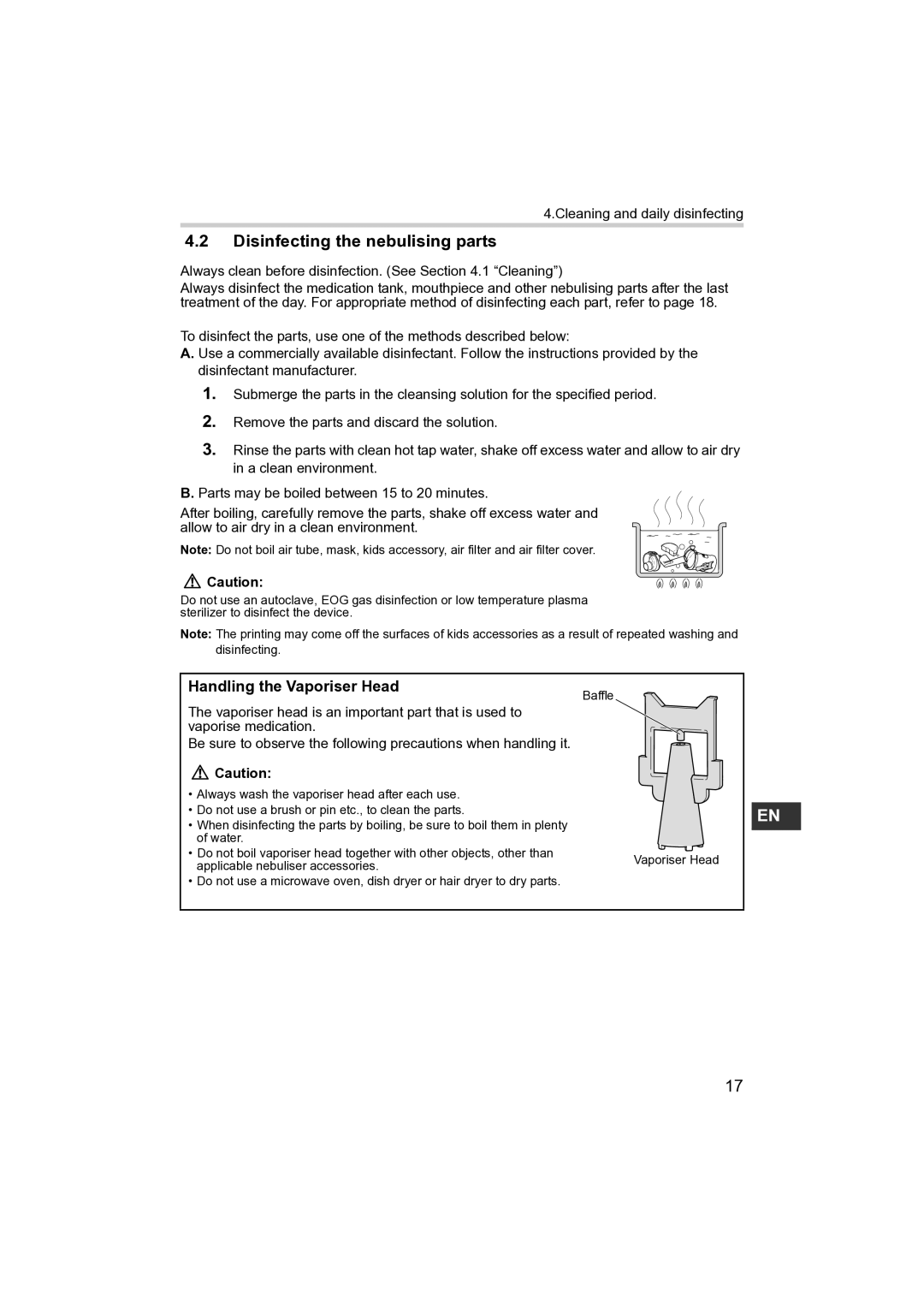 Omron NE- C801KD instruction manual Disinfecting the nebulising parts, Always clean before disinfection. See .1 Cleaning 