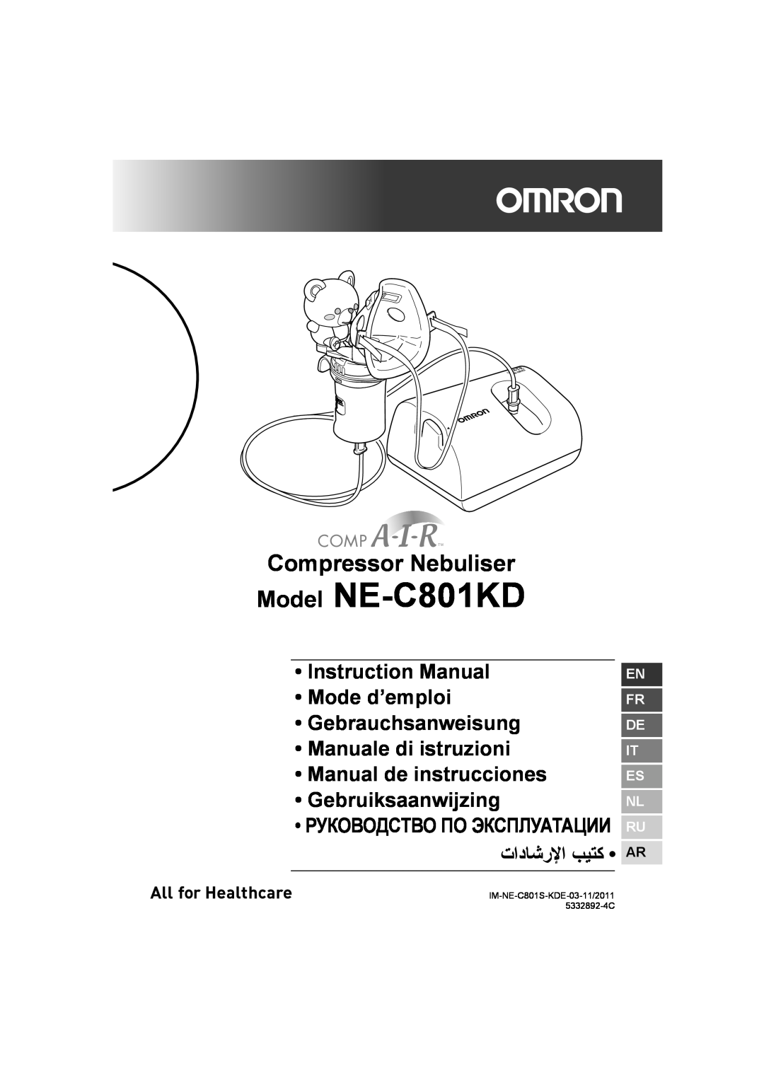 Omron NE- C801KD instruction manual En Fr De It Es Nl Ru, Model NE-C801KD, Compressor Nebuliser 