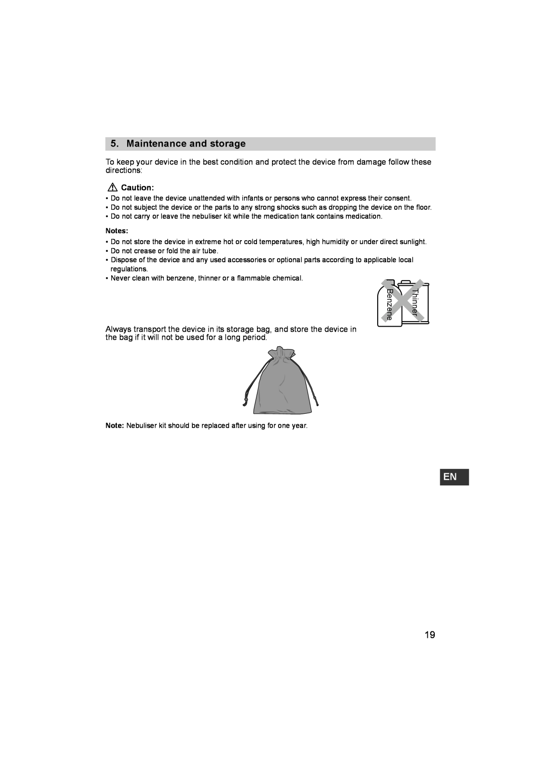 Omron NE- C801KD instruction manual Maintenance and storage, Benzene, Thinner 