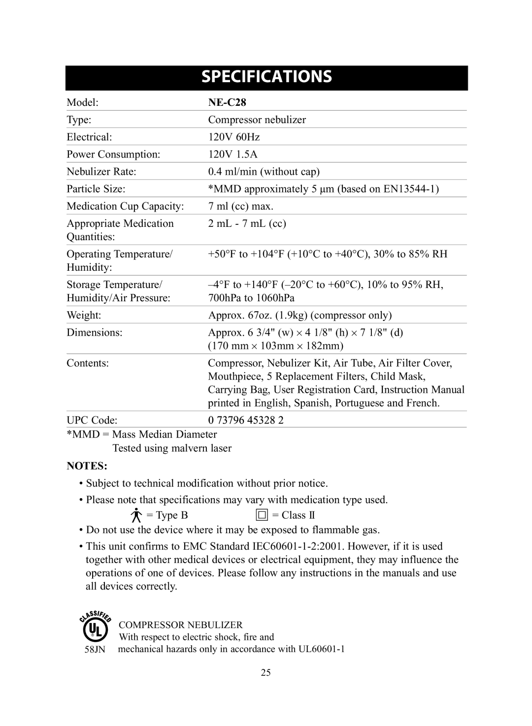 Omron NE-C28 instruction manual Specifications 