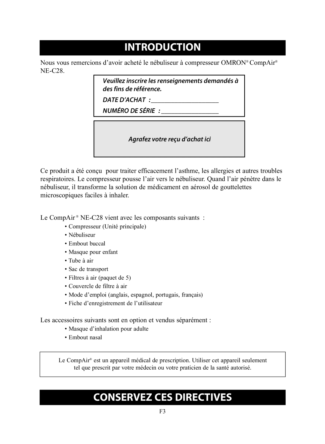 Omron NE-C28 instruction manual Introduction, Conservez CES Directives 