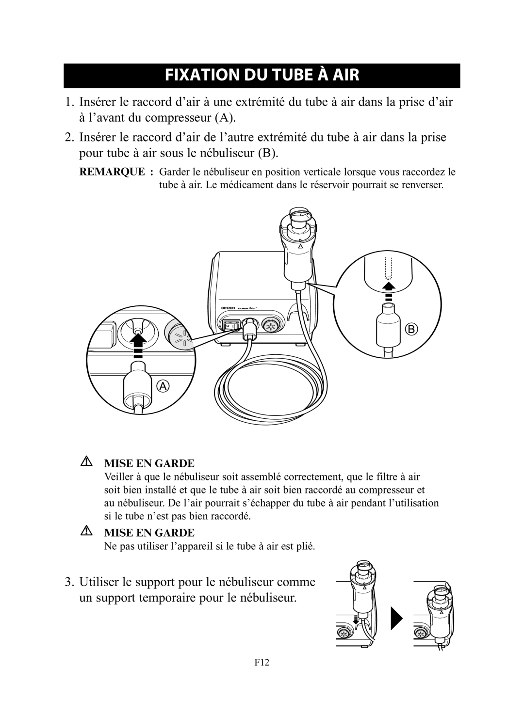 Omron NE-C28 instruction manual Fixation DU Tube À AIR 