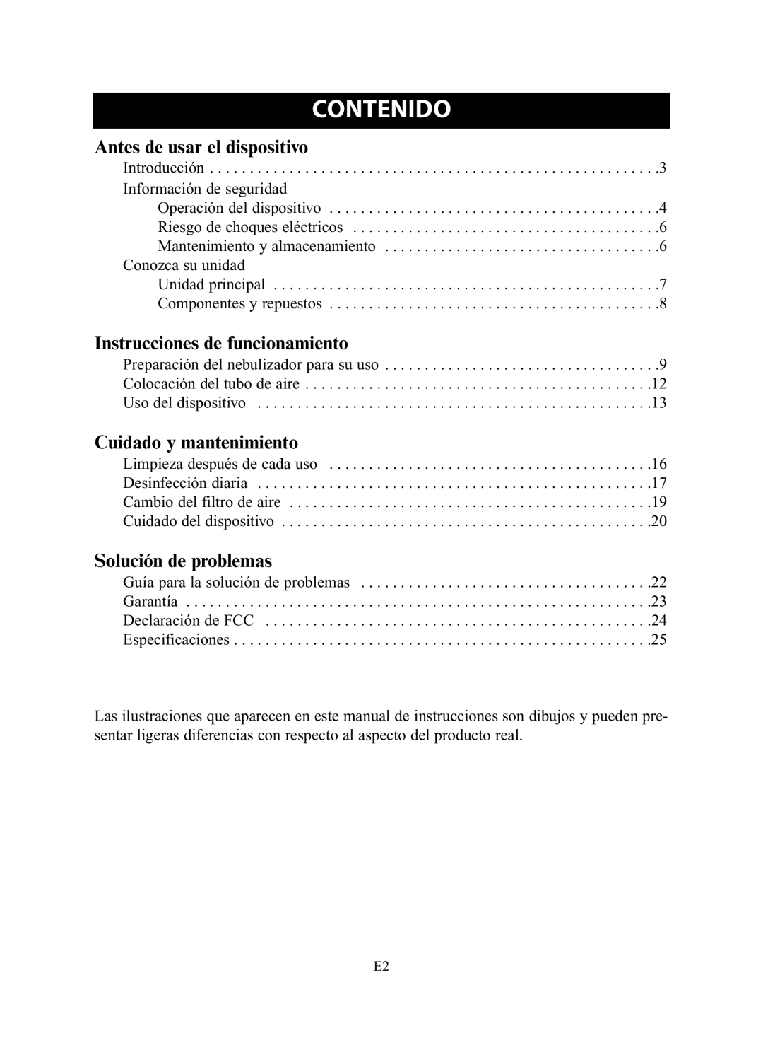 Omron NE-C28 instruction manual Contenido, Antes de usar el dispositivo 