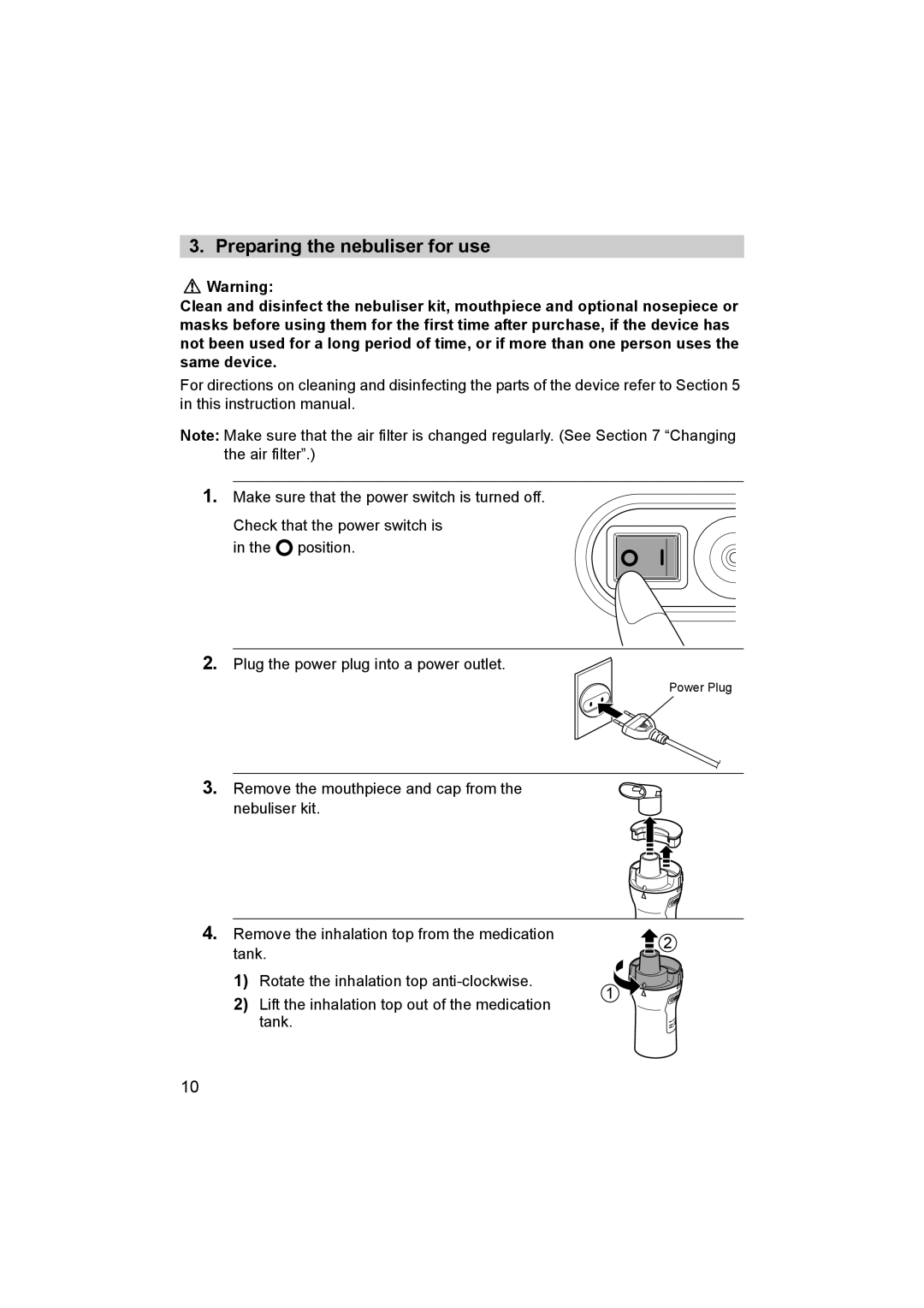 Omron NE-C29-E instruction manual Preparing the nebuliser for use 