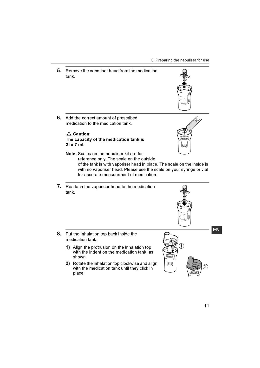 Omron NE-C29-E instruction manual Capacity of the medication tank is To 7 ml 