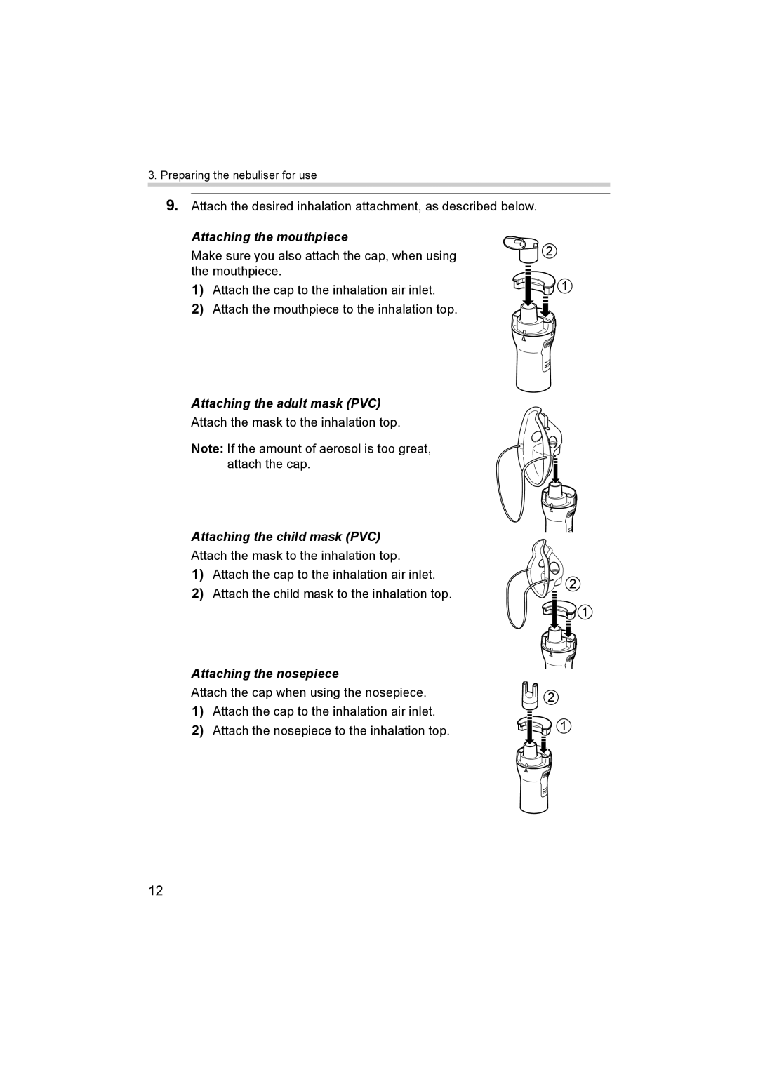 Omron NE-C29-E instruction manual Attaching the adult mask PVC 