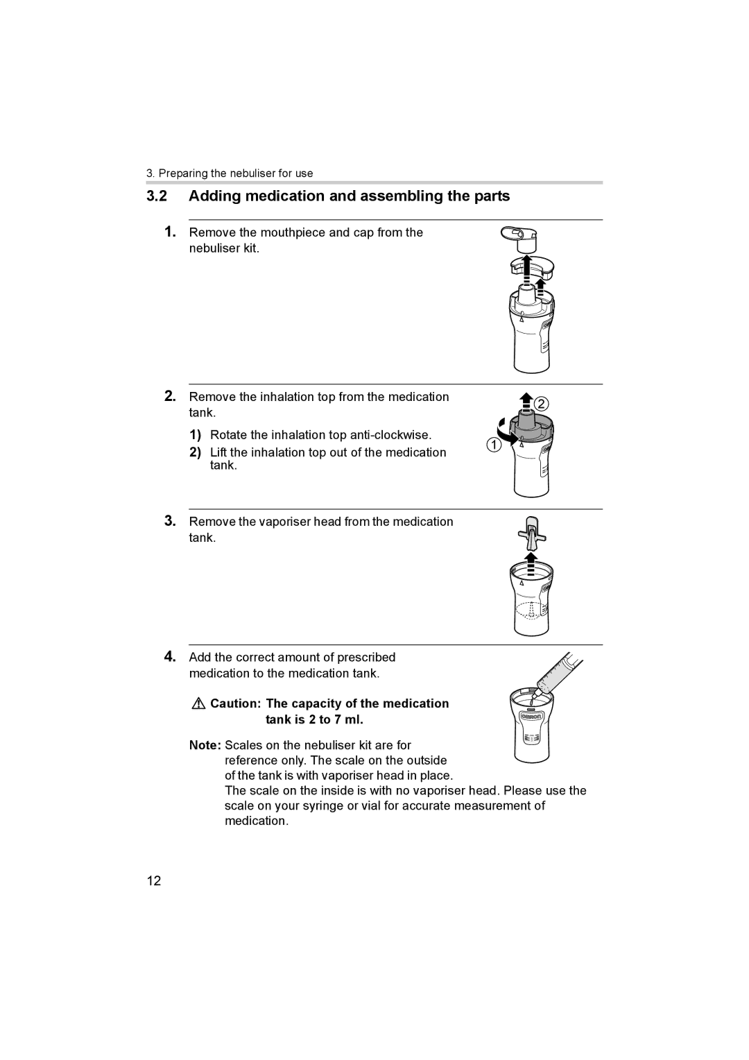 Omron NE-C30-E instruction manual Adding medication and assembling the parts 