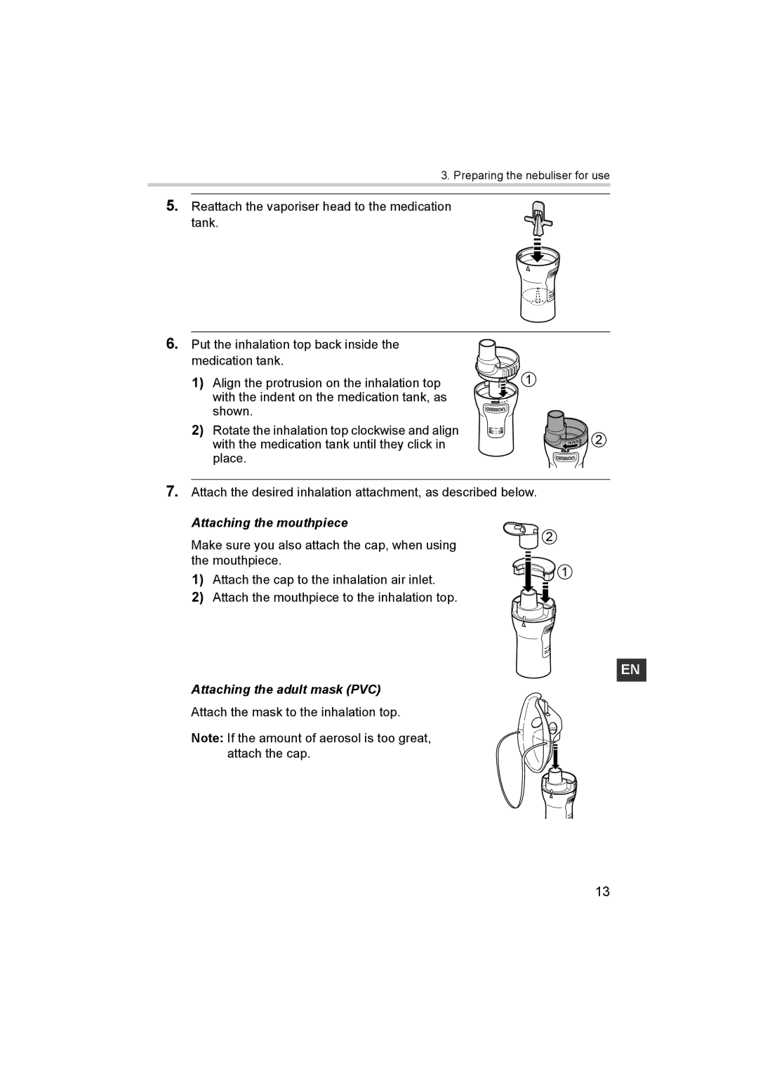 Omron NE-C30-E instruction manual Attaching the adult mask PVC 