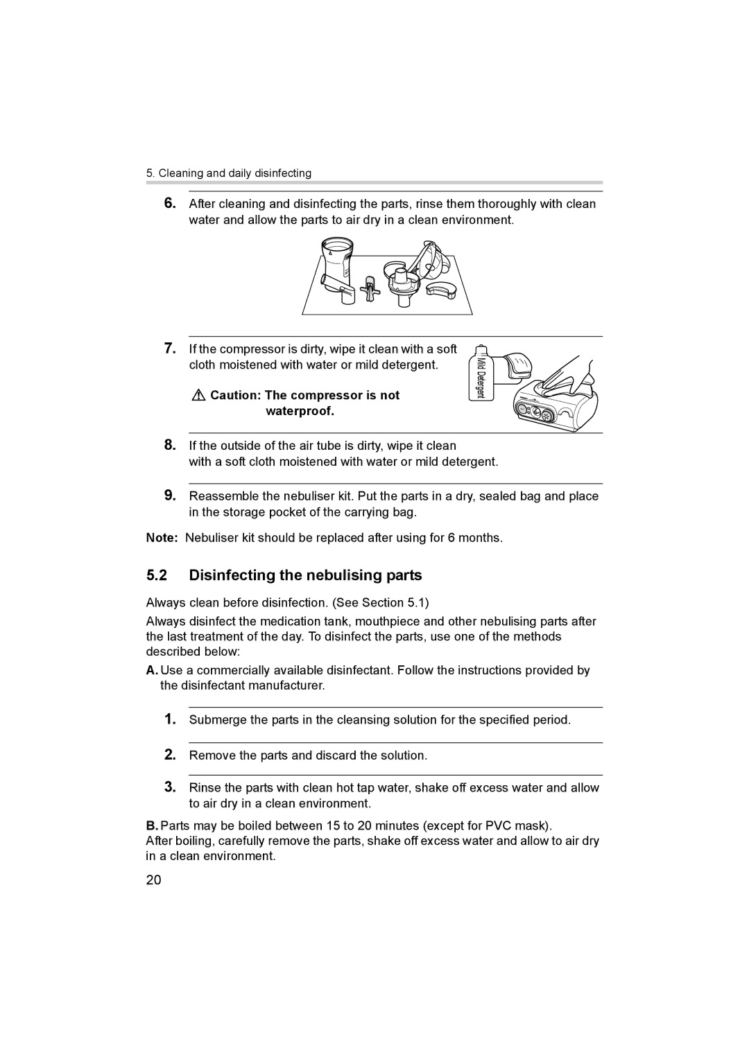 Omron NE-C30-E instruction manual Disinfecting the nebulising parts 