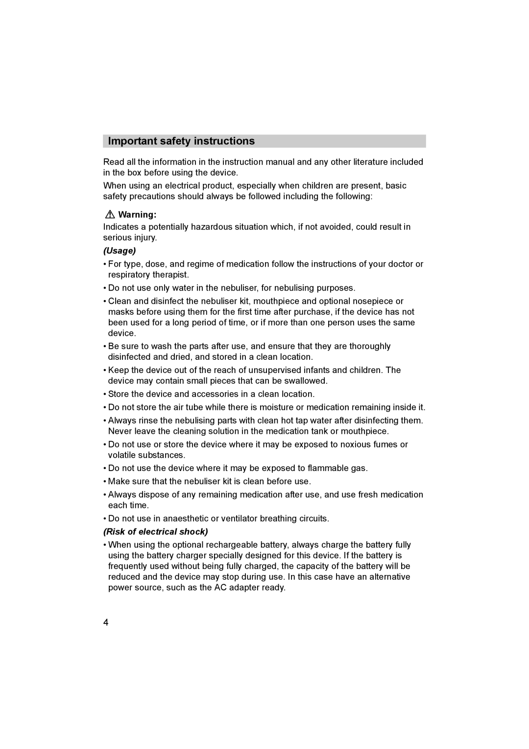 Omron NE-C30-E instruction manual Important safety instructions, Usage 