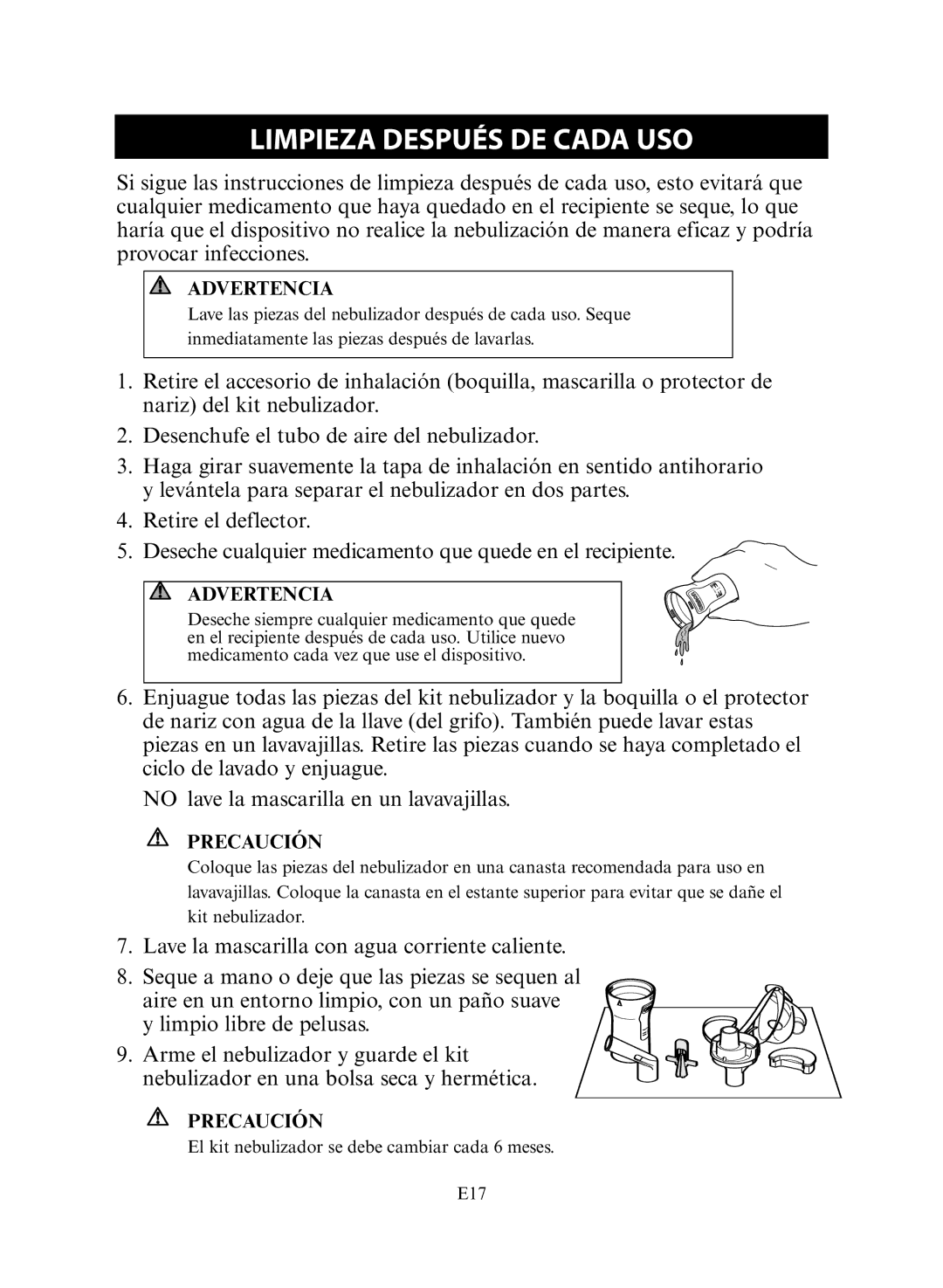 Omron NE-C30 instruction manual Limpieza Después DE Cada USO 