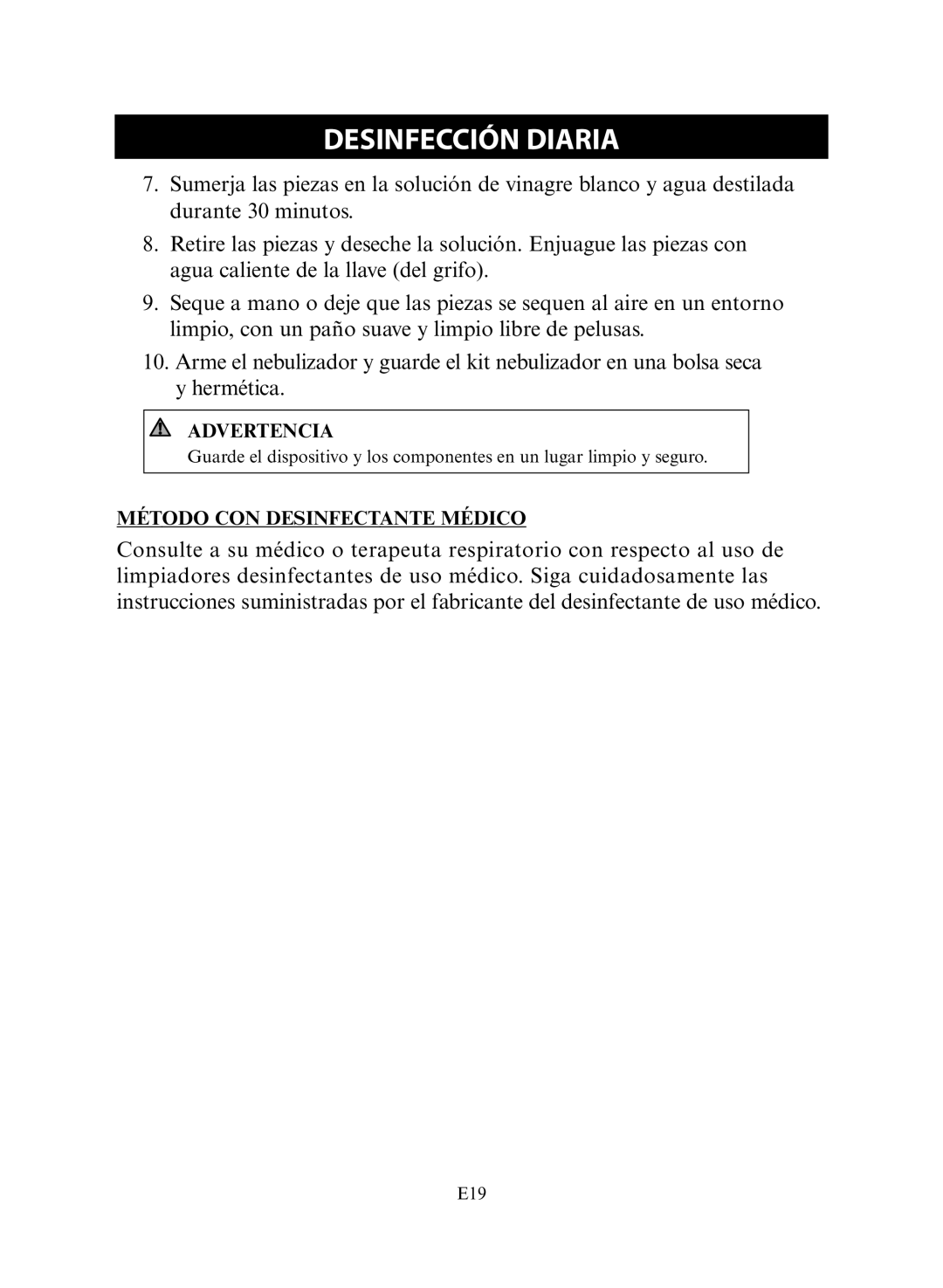 Omron NE-C30 instruction manual Método CON Desinfectante Médico 