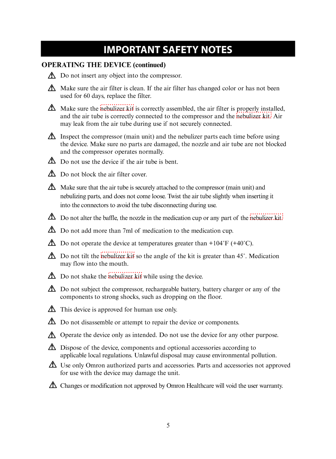 Omron NE-C30 instruction manual Important Safety Notes, Operating the Device 