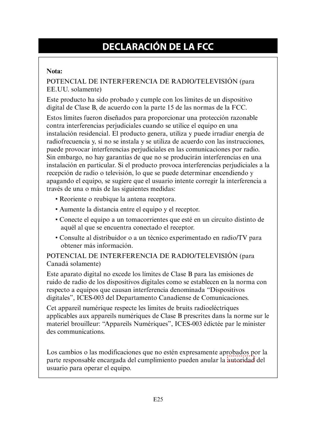 Omron NE-C30 instruction manual Declaración DE LA FCC, Nota 