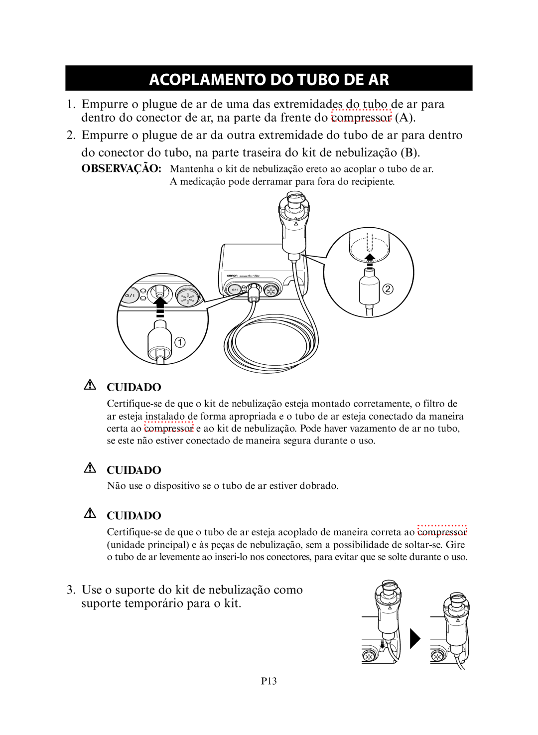 Omron NE-C30 instruction manual Acoplamento do Tubo DE AR 